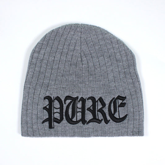 Pain Is Pure 'Pure' Logo Ribbed Beanie Heather Grey/Black