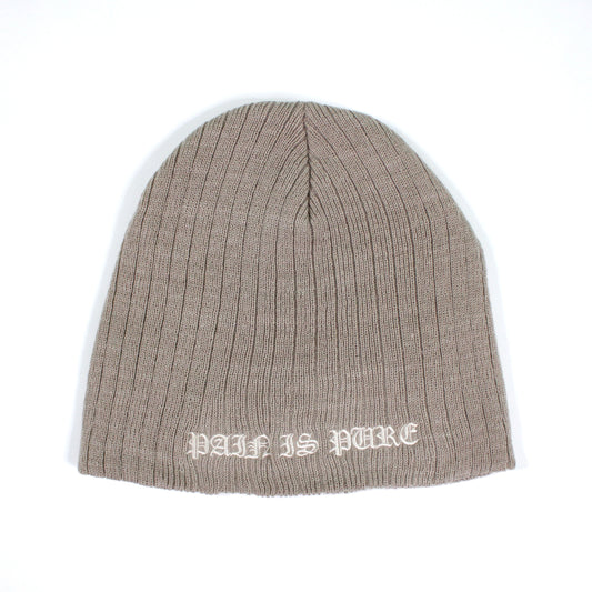 Pain Is Pure 'Pure' Logo Ribbed Beanie Tan/Cream