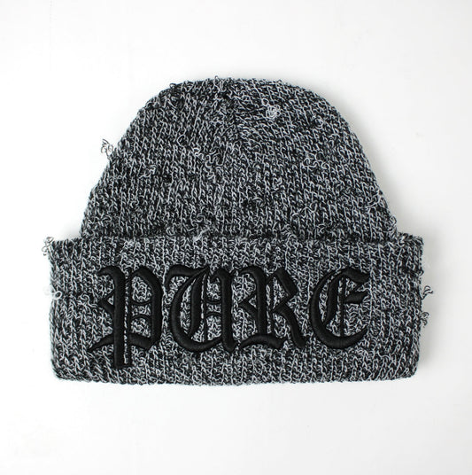 Pain Is Pure 'Pure' Logo Hand-Distressed Folded Beanie Black/White