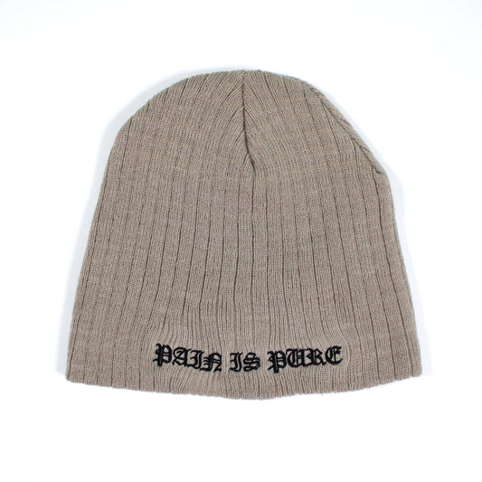 Pain Is Pure 'Pure' Logo Ribbed Beanie Tan/Black