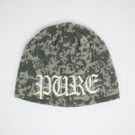 PAIN IS PURE 'PURE' LOGO BEANIE MILITARY CAMO/CREAM