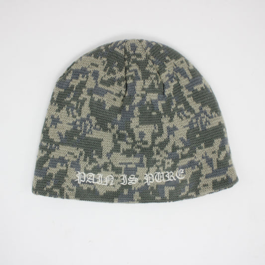 PAIN IS PURE 'PURE' LOGO BEANIE MILITARY CAMO/CREAM