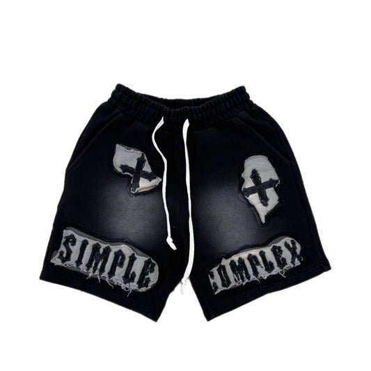 EVOL+VE From Simple to Complex Distressed Shorts Washed Black