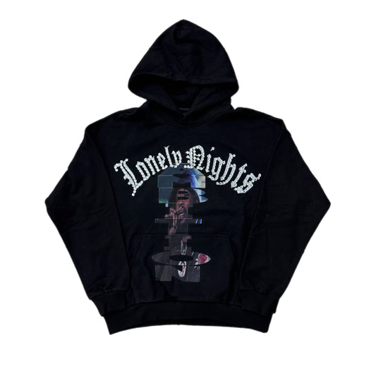 Lonely Nights Ambition Rhinestone Hoodie Black