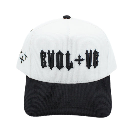 EVOL + VE CORDUROY TRUCKER HAT WHITE/BLACK
