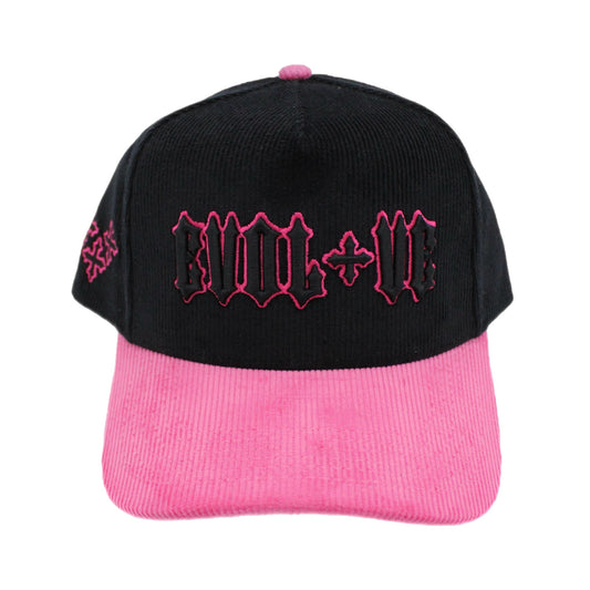 EVOL + VE CORDUROY TRUCKER HAT BLACK/PINK