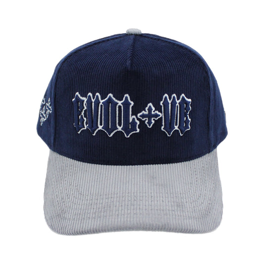 EVOL + VE CORDUROY TRUCKER HAT NAVY/GREY