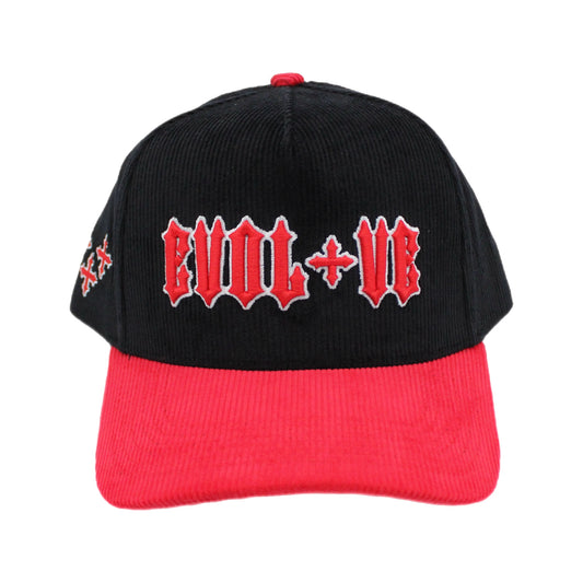 EVOL + VE CORDUROY TRUCKER HAT BLACK/RED