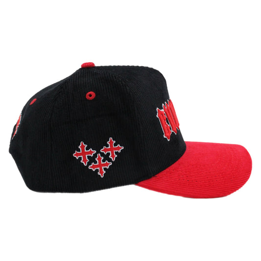 EVOL + VE CORDUROY TRUCKER HAT BLACK/RED