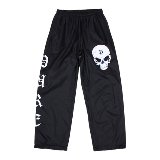 PAIN IS PURE 'PURE' SIDE LOGO SKULL NYLON PANTS BLACK/WHITE