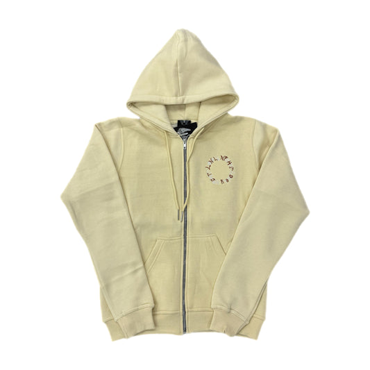 Lonely Nights Circle Logo Wings Zip-Up Hoodie Cream/White/Brown