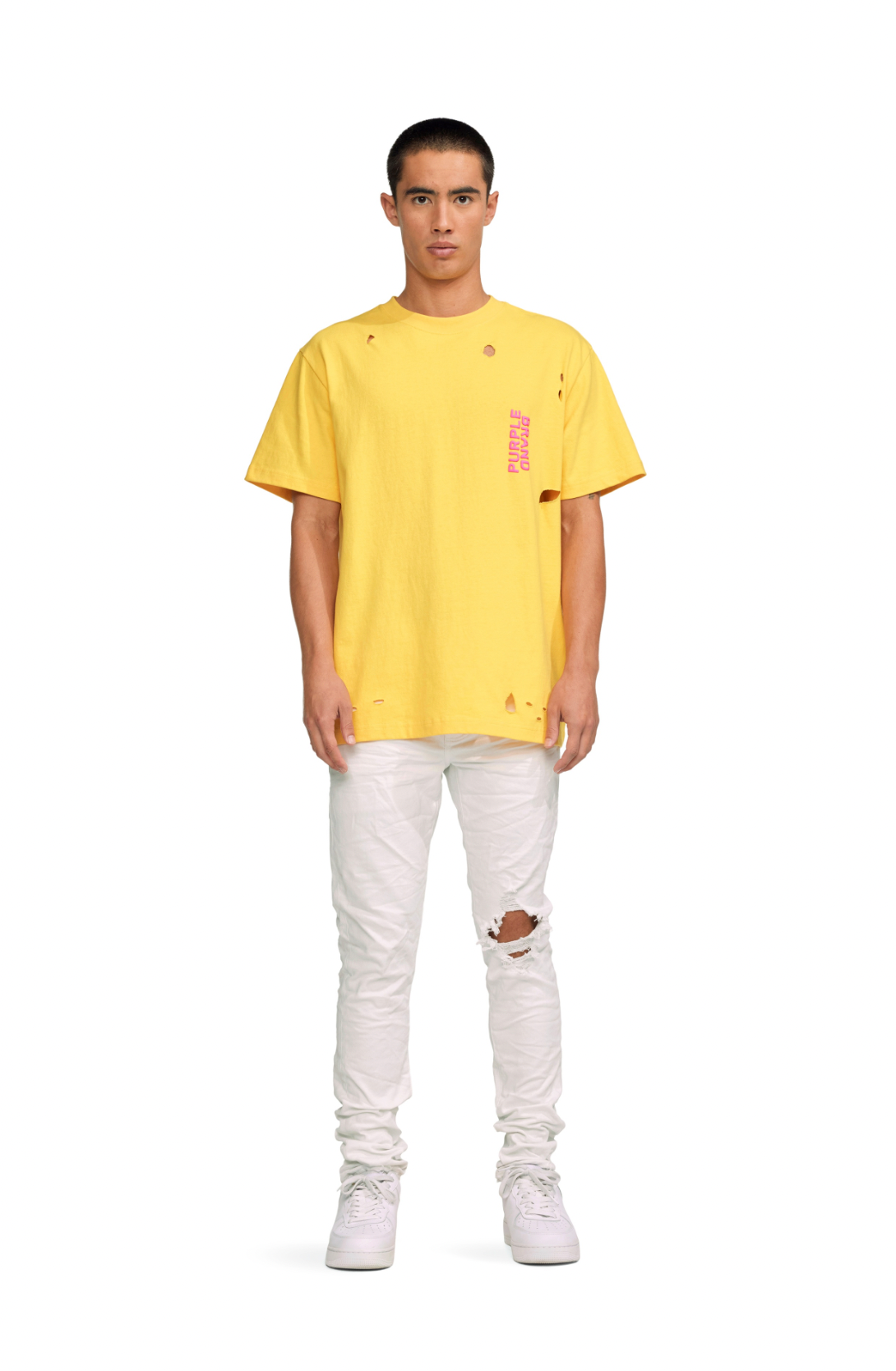 Purple Brand Optic White Knee Blowout Jeans