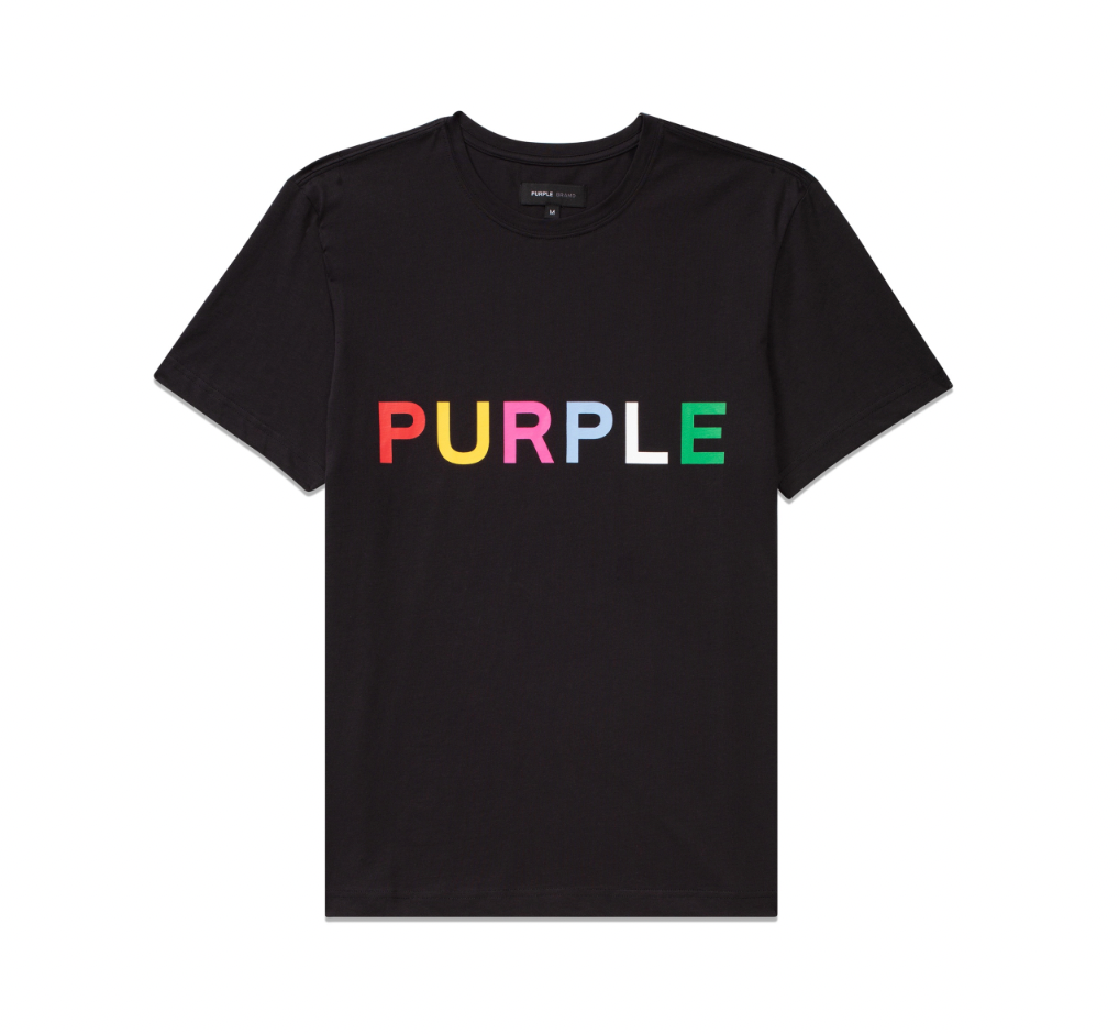 Purple Brand Multi Color Logo Clean Jersey Ss Tee Black