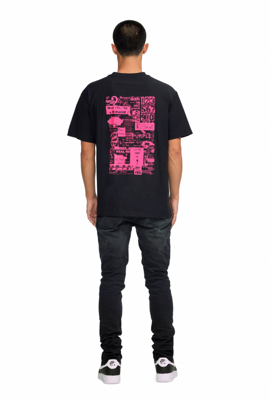 Purple Brand Grafitti Newsletter Textured Jersey Ss Tee Black/Pink
