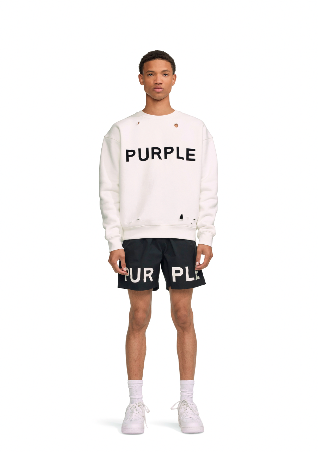 Purple Brand Hwt Fleece Crewneck White/Black