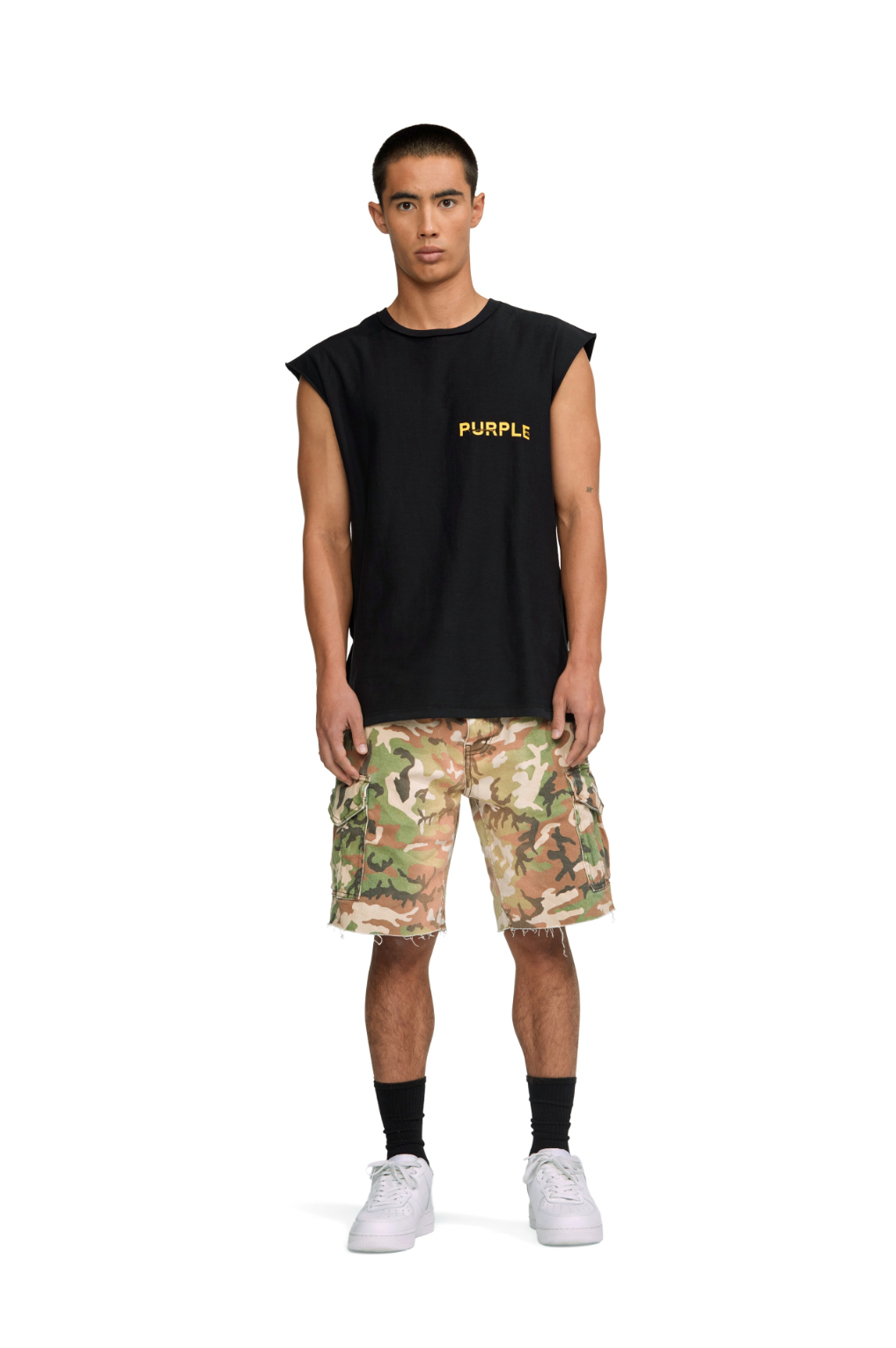 Purple Brand Graffiti Newsletter Textured Jersey Sleeveless Black/Yellow
