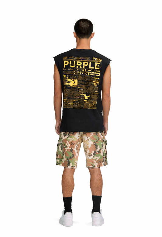 Purple Brand Graffiti Newsletter Textured Jersey Sleeveless Black/Yellow