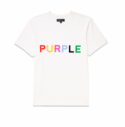 Purple Brand Multi Color Logo Clean Jersey Ss Tee White