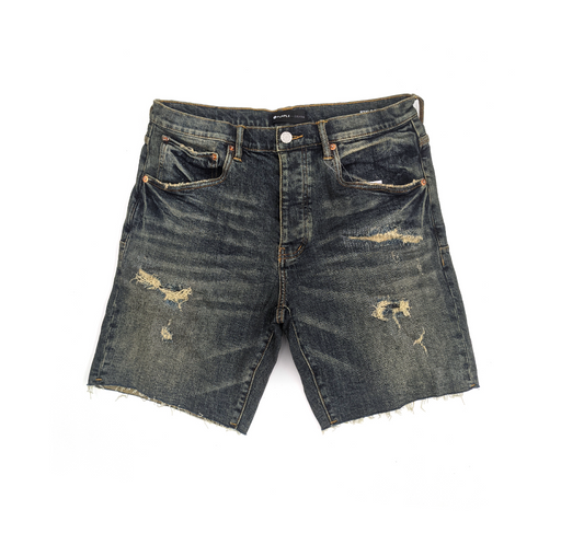 Purple Brand Mid Indigo Quilted Destroy Jean Shorts