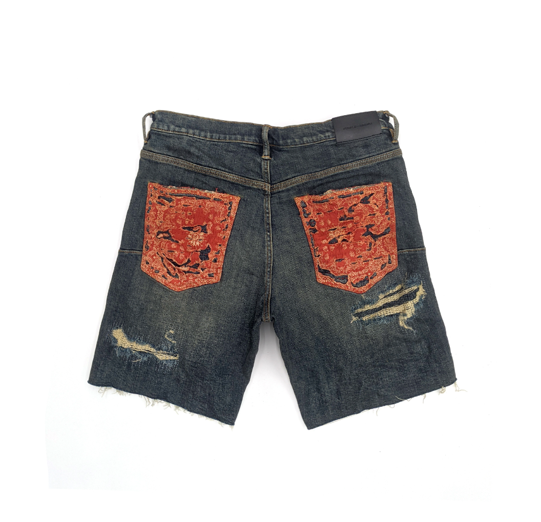 Purple Brand Mid Indigo Quilted Destroy Jean Shorts