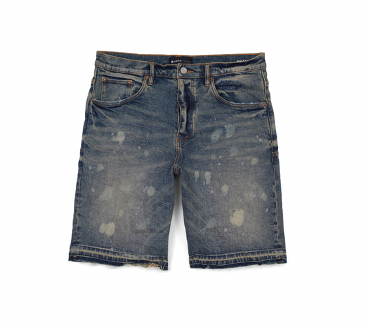 Purple Brand Mid Indigo Acid Bleach Relaxed Shorts