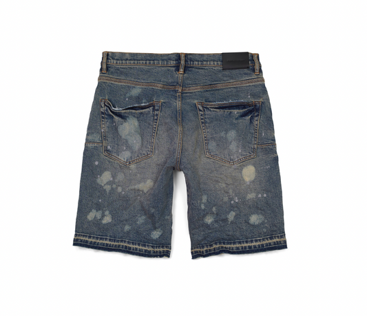 Purple Brand Mid Indigo Acid Bleach Relaxed Shorts