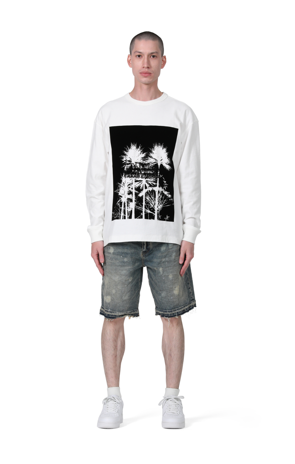 Purple Brand Mid Indigo Acid Bleach Relaxed Shorts