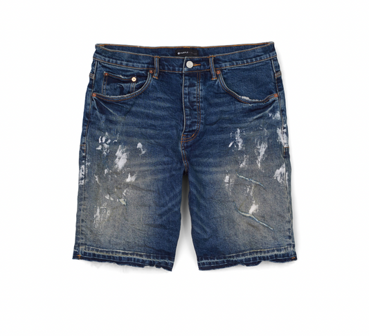 Purple Brand Vintage Mid Indigo Torn Relaxed Shorts