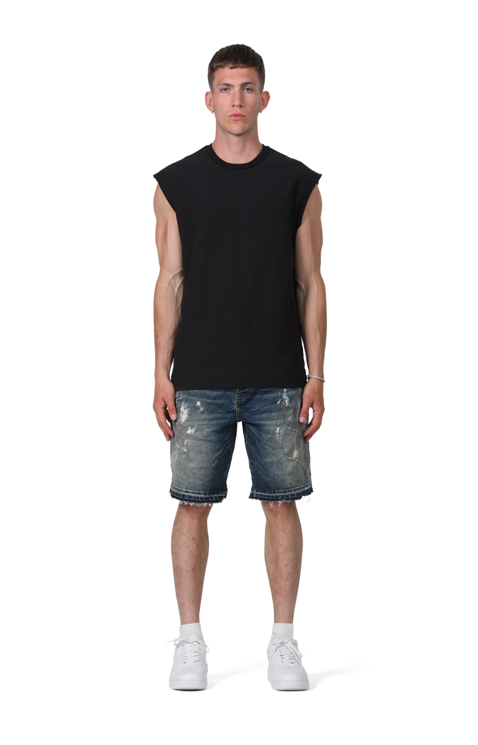 Purple Brand Vintage Mid Indigo Torn Relaxed Shorts