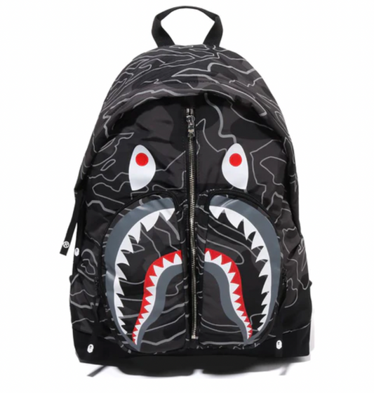 BAPE LAYERED LINE CAMO SHARK DAY PACK BLACK