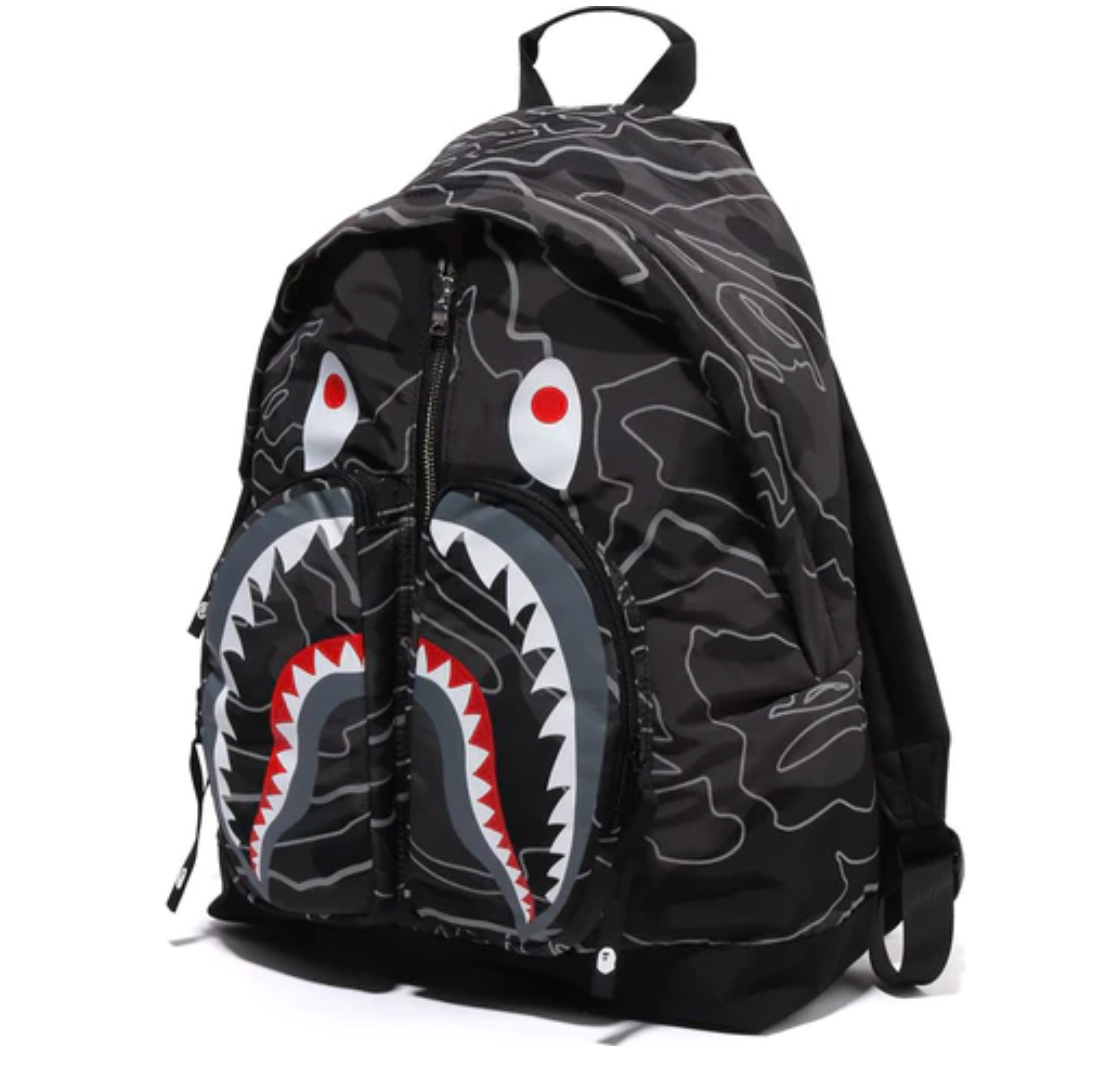 BAPE LAYERED LINE CAMO SHARK DAY PACK BLACK