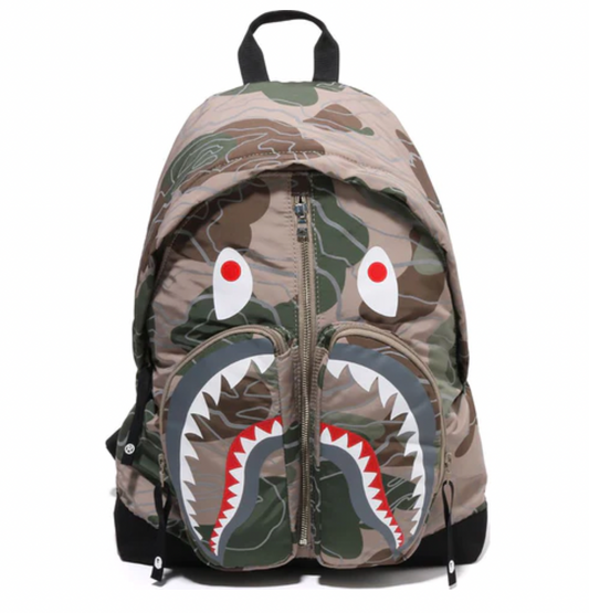 BAPE LAYERED LINE CAMO SHARK DAY PACK BEIGE