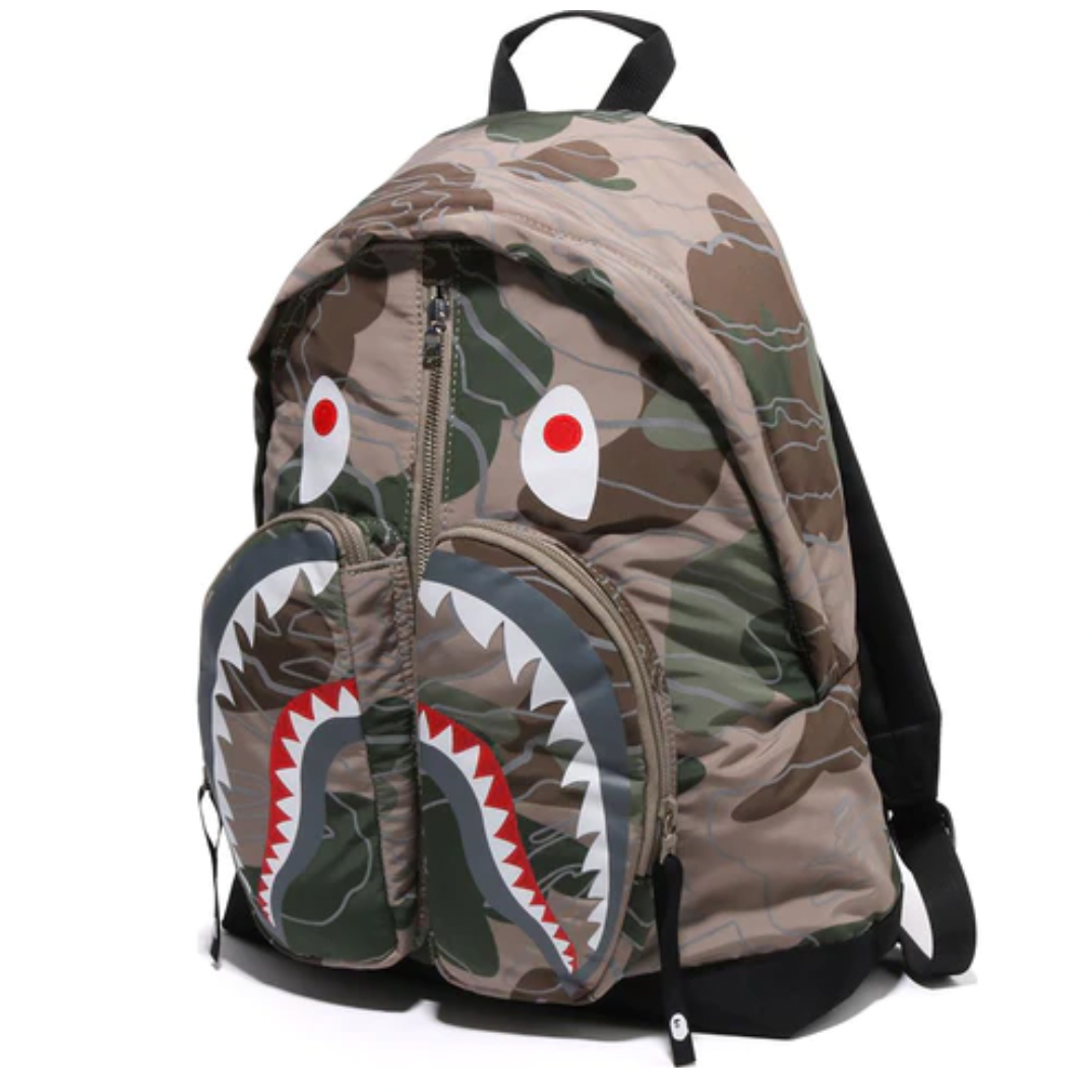 BAPE LAYERED LINE CAMO SHARK DAY PACK BEIGE