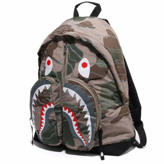 BAPE LAYERED LINE CAMO SHARK DAY PACK BEIGE