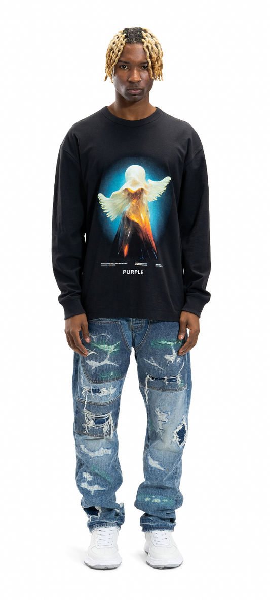 Purple Brand Textured Jersey Ls Tee Black and Blue