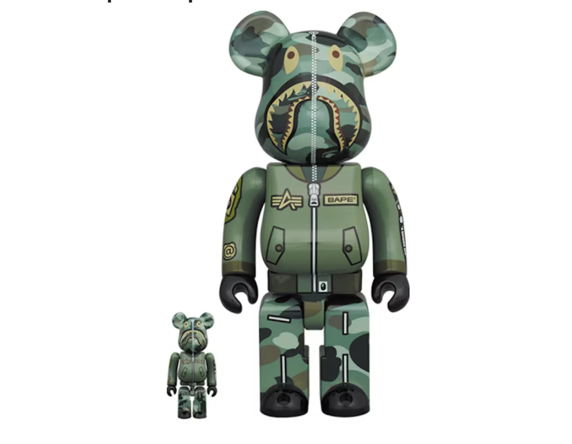 Bearbrick x Bape x Alpha Industries 100% & 400% Set