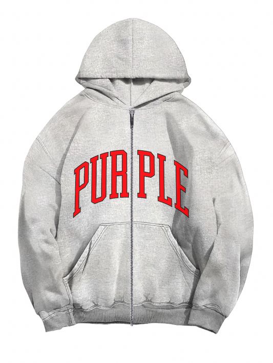 Purple Brand Hwt Fleece Full Zip Hoody Grey and Red