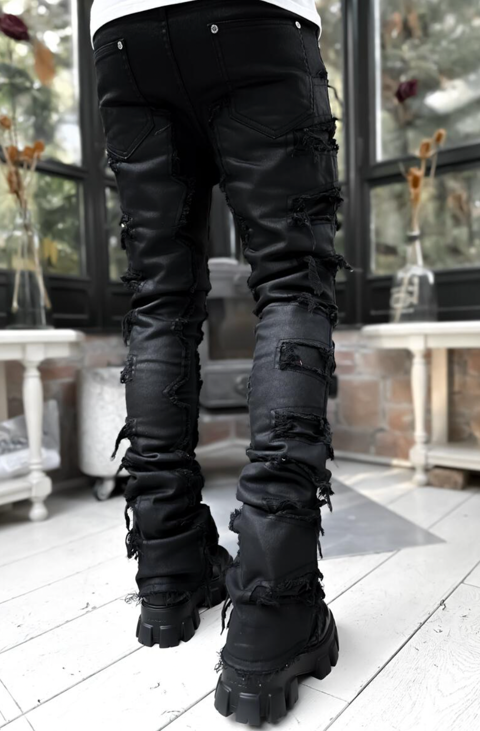 GUAPI Obsidian Black Waxed Stacked Denim