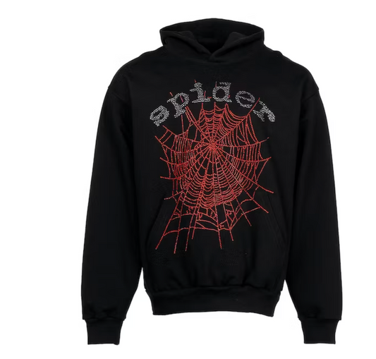 Sp5der OG Rhinestone Logo Hoodie Black
