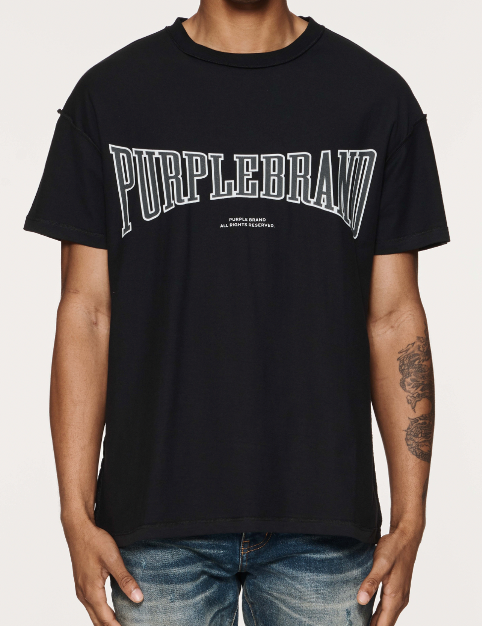 Purple Brand Textured Inside Out Curved Logo Tee