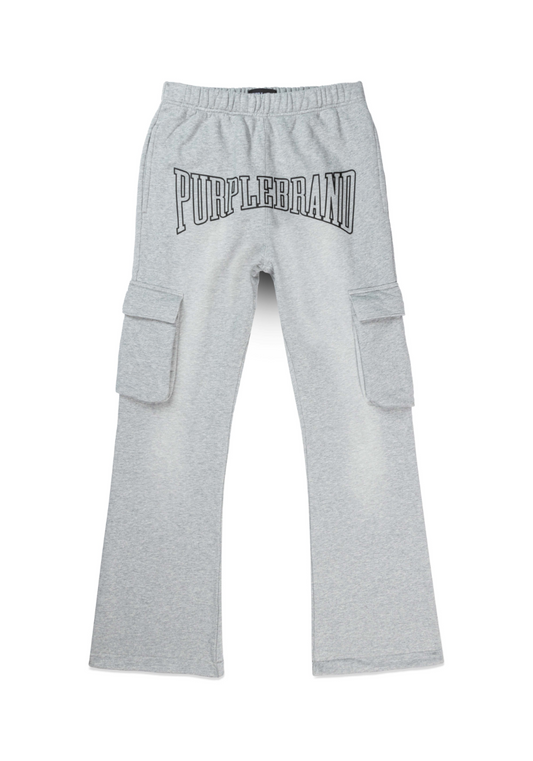Purple Brand Mwt Fleece Flared Cargo Pant Heather Grey/Black