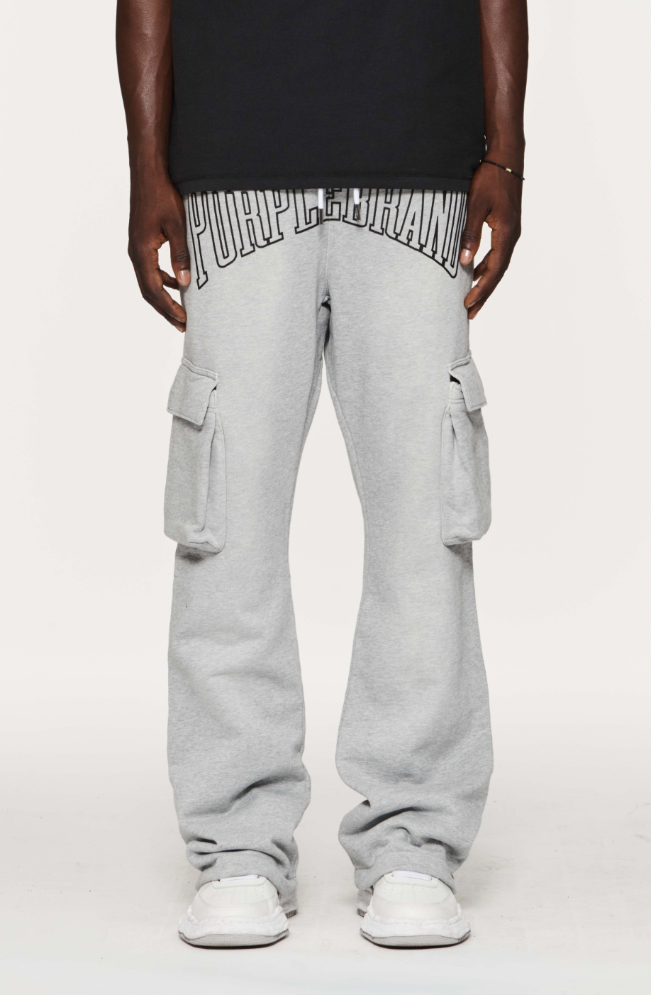 Purple Brand Mwt Fleece Flared Cargo Pant Heather Grey/Black