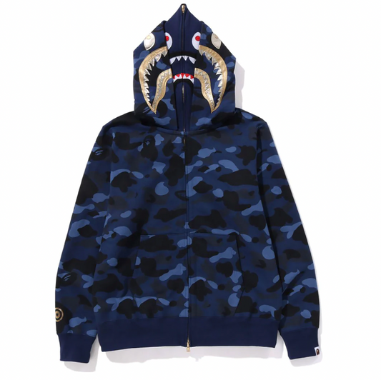 BAPE COLOR CAMO DOUBLE SHARK FULL ZIP HOODIE NAVY