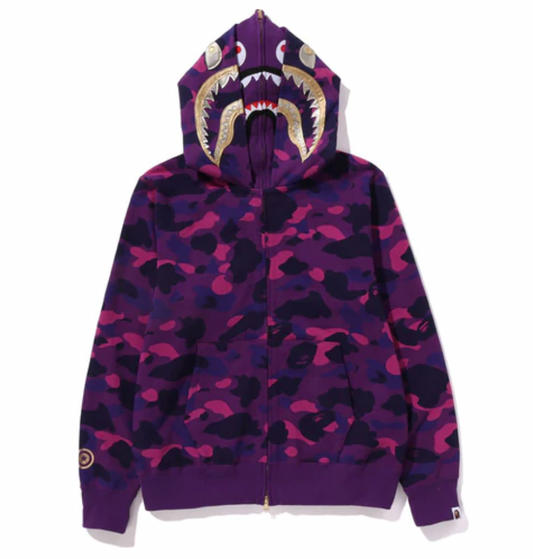 BAPE COLOR CAMO DOUBLE SHARK FULL ZIP HOODIE PURPLE