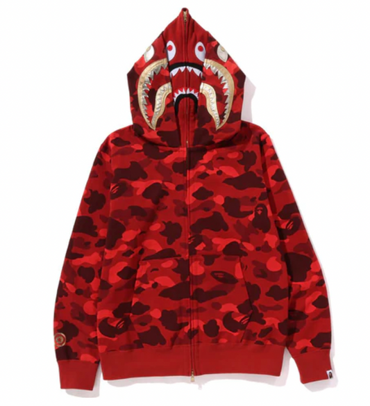 BAPE COLOR CAMO DOUBLE SHARK FULL ZIP HOODIE RED