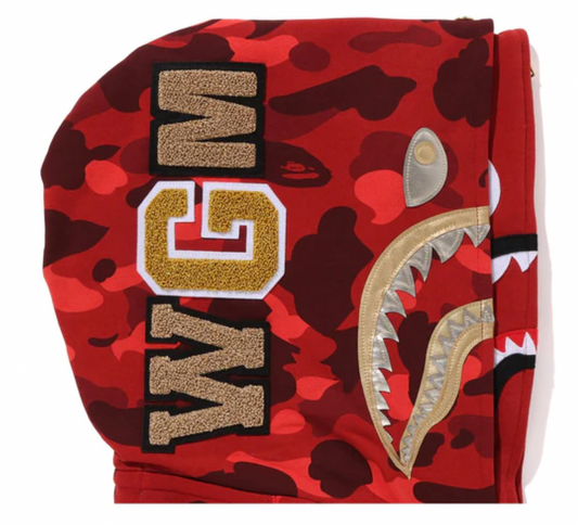BAPE COLOR CAMO DOUBLE SHARK FULL ZIP HOODIE RED