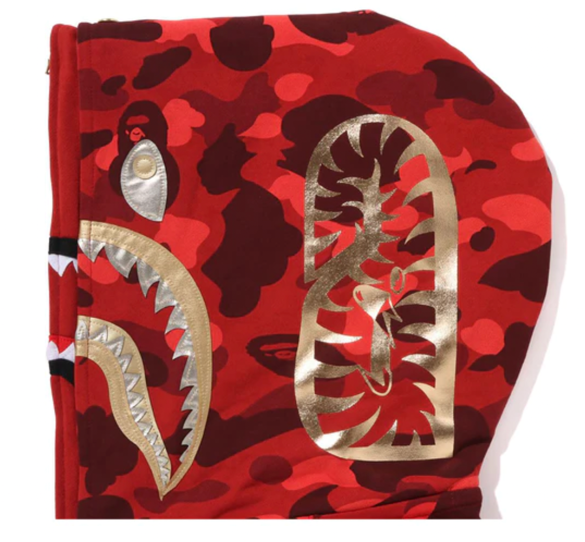 BAPE COLOR CAMO DOUBLE SHARK FULL ZIP HOODIE RED
