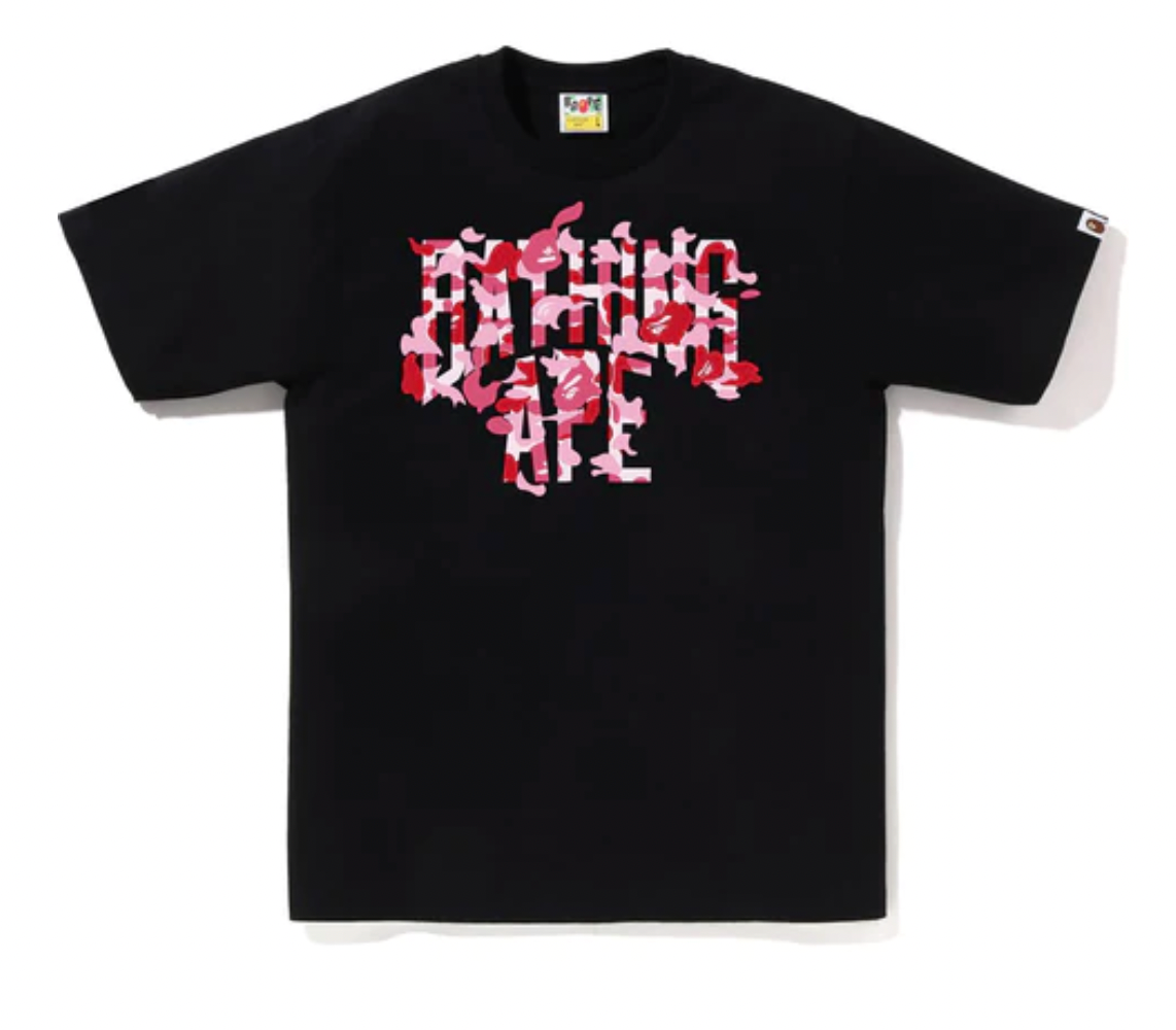 BAPE ABC CAMO REBUILD NYC LOGO TEE BLACK/PINK