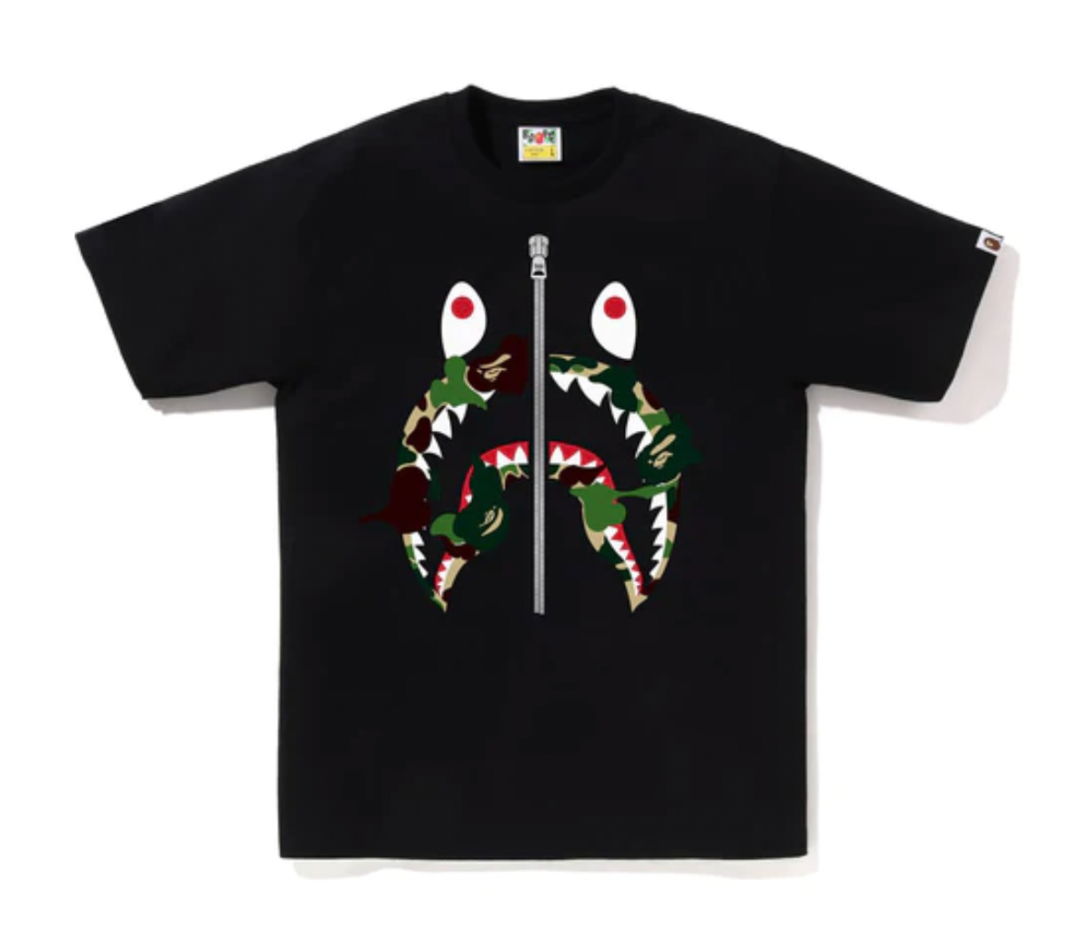 BAPE ABC CAMO REBUILD SHARK TEE BLACK/GREEN