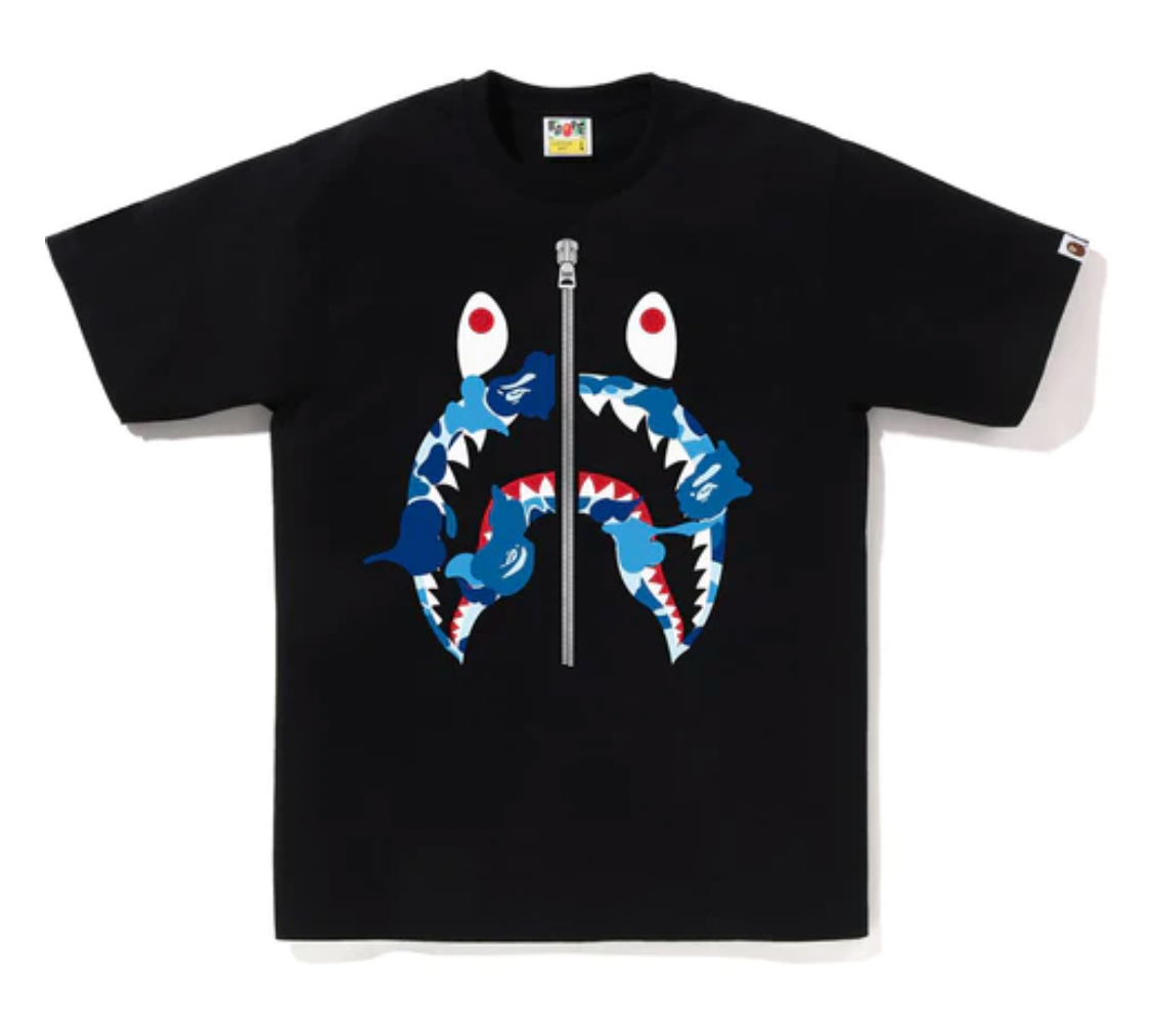 BAPE ABC CAMO REBUILD SHARK TEE BLACK/BLUE